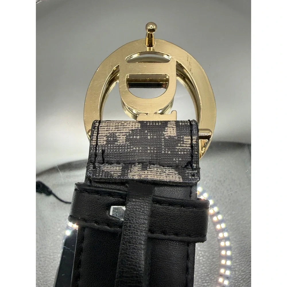 Dior Oblique Monogram Belt Beige Black Gold CD Logo Buckle Size 50/125